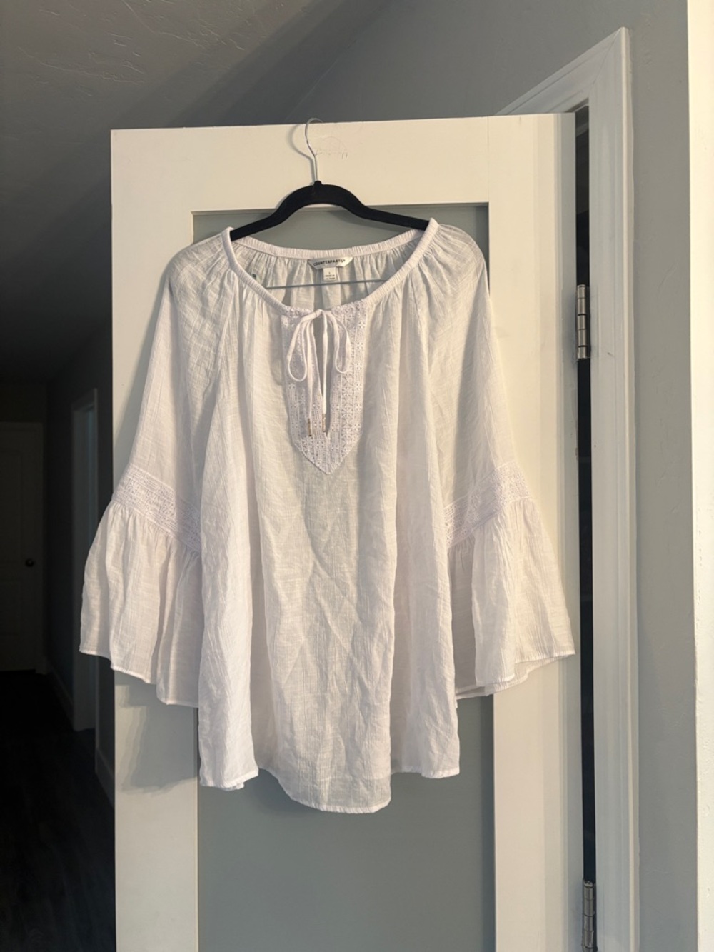 Counterparts White Boho Tie-Neck Tunic